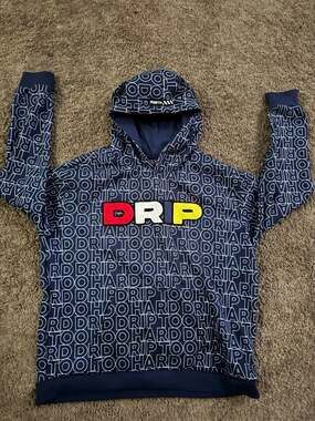 RGSTR Drip Too Hard All Over Print Navy Hoodie with Multi-Color Patch
